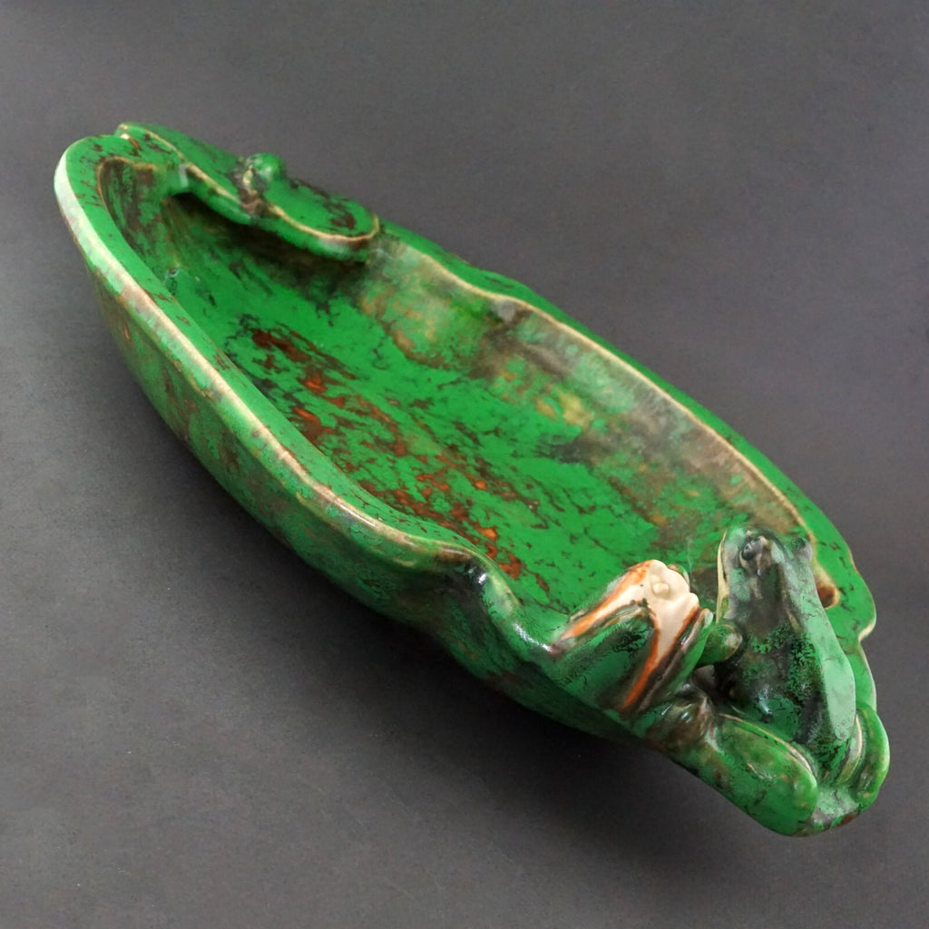 Stunning 1920's Weller Coppertone Frog Pond Lily Pad Pottery Bowl