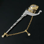 Solid 18K Gold & .40 Cttw Diamond Panther Sword Estate Chatelaine Brooch, Pin