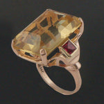 Large Solid 14K Rose Gold, 38 Ct. Citrine & .90 CTW Ruby Estate Cocktail Ring