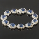 Exquisite Solid 14K Gold 27.5 CTW Blue Sapphire & 3.08 CTW Diamond Link Bracelet