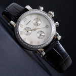Tourneau Swarovski Crystal Mother of Pearl Stainless Steel Chronograph Watch NEW