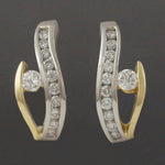 Modernist Two Tone Solid 14K Gold 1.12 CTW Diamond 3/4" Estate 3/4 Hoop Earrings, Olde Towne Jewelers,  Santa Rosa CA.