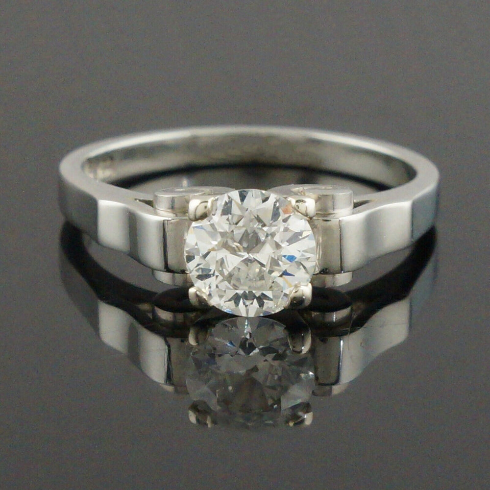 18K White Gold & .85 CT OEC Diamond Solitaire Engagement Ring, Wedding Band