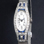 Rare 1920s Glycine Platinum Diamond & Sapphire Woman's Bracelet Art Deco Watch, Olde Towne Jewelers, Santa Rosa CA.