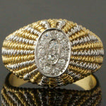 Retro, Two Tone Solid 18K Gold Etruscan Rope & .26 CTW Diamond Estate Ring