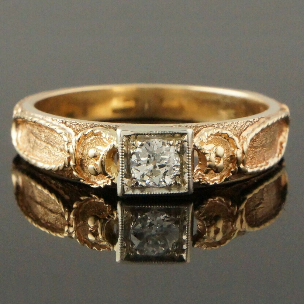 Antonio Celi Etruscan Rope Solid 14K Two Tone Gold & Diamond Estate Ring, Olde Towne Jewelers Santa Rosa Ca.