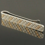 Solid 14K Yellow Gold & Sterling Silver Checkered Cross Weave Tie Clip