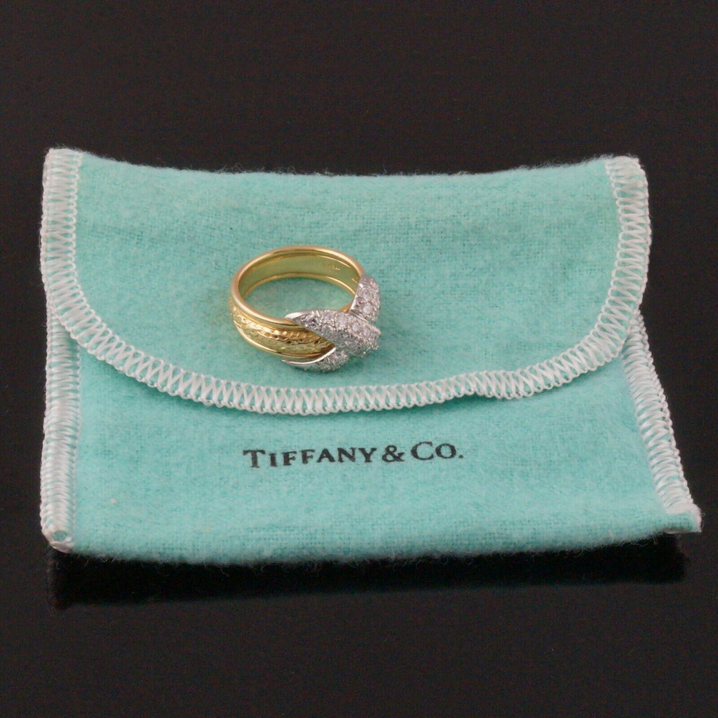 Tiffany & Co Schlumberger Diamond Platinum 18k Gold Eternity Ring SZ 6.5 w/  Box