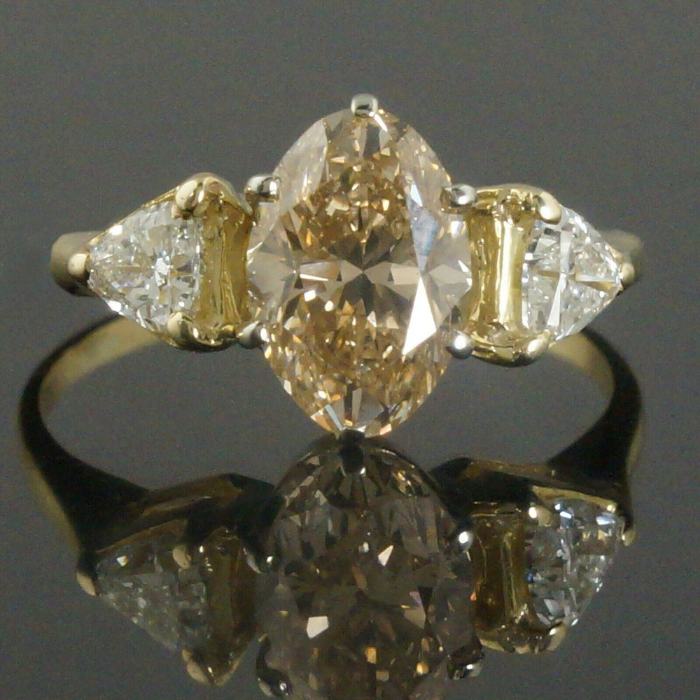 18K Gold & 2.75 CTW Oval Fancy Cognac & Trillion Diamond Estate Engagement Ring