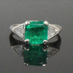 Platinum 1.90 Ct Emerald & .80 CTW Trillion Diamond Wedding Band Engagement Ring