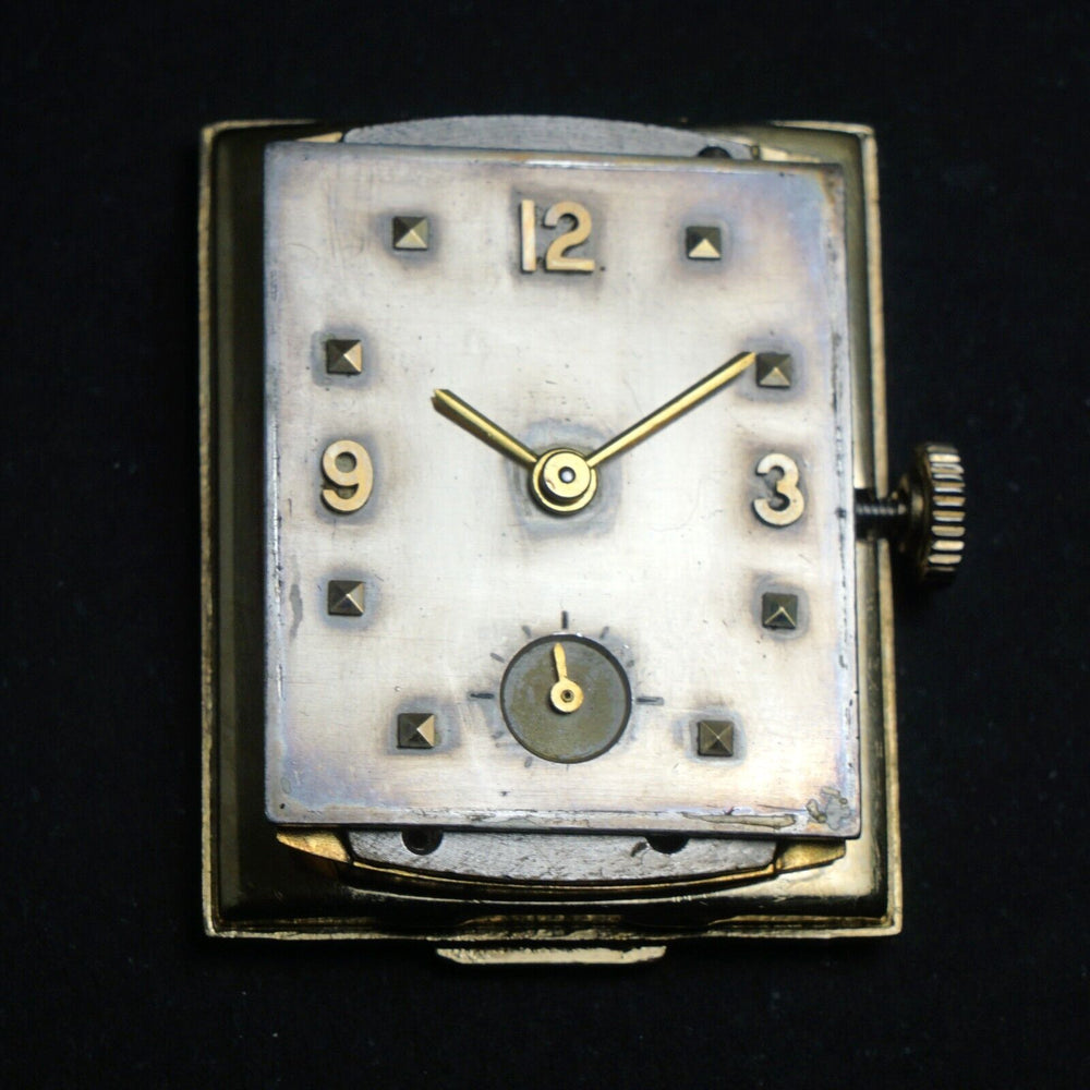 Stunning 1954 Bulova Solid 14K Gold Man's All Orig Ghost Dial Hooded Lug Watch, Olde Towne Jewelers, Santa Rosa CA.