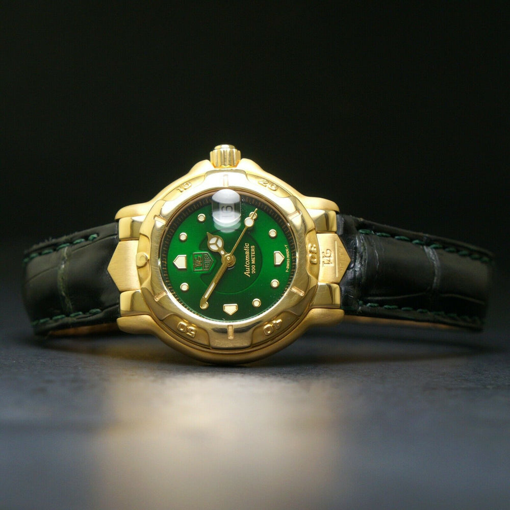 Tag Heuer Automatic WH234 18K Solid Gold Green Dial 200m Lady's Dive Watch, Olde Towne Jewelers, Santa Rosa CA.