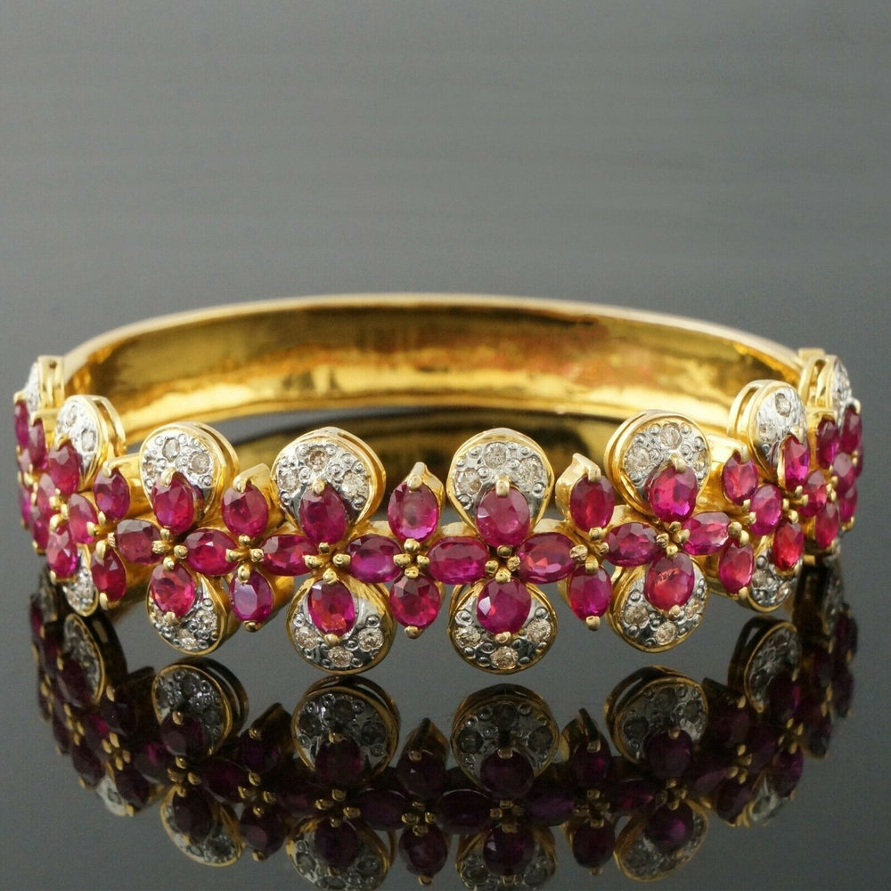 Deco Nouveau Solid 18K Yellow Gold 11.0 CTW Ruby, .96 CTW Diamond Hinged Bangle Bracelet, Olde Towne Jewelers, Santa Rosa CA.