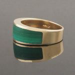 Modern Solid 14K Yellow Gold & Malachite Inlay Tapered Cigar Band, Estate Ring, Olde Towne Jewelers, Santa Rosa CA.