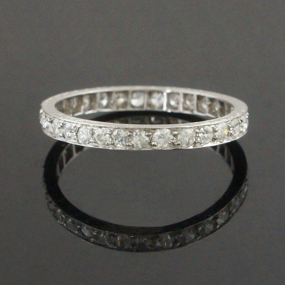 1920s Art Deco Engraved Platinum .64 CTW Diamond Eternity Band Anniversary Ring, Olde Towne Jewelers, Santa Rosa CA.