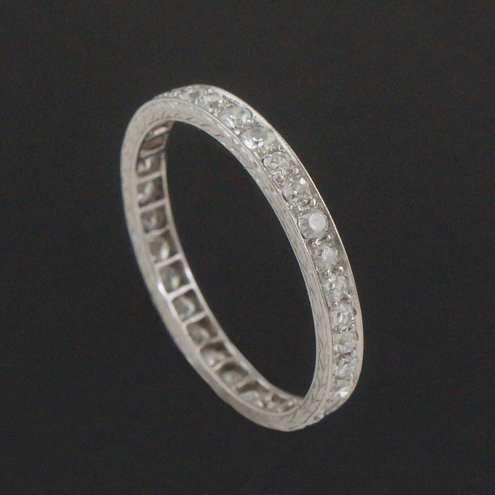 1920s Art Deco Engraved Platinum .64 CTW Diamond Eternity Band Anniversary Ring, Olde Towne Jewelers, Santa Rosa CA.