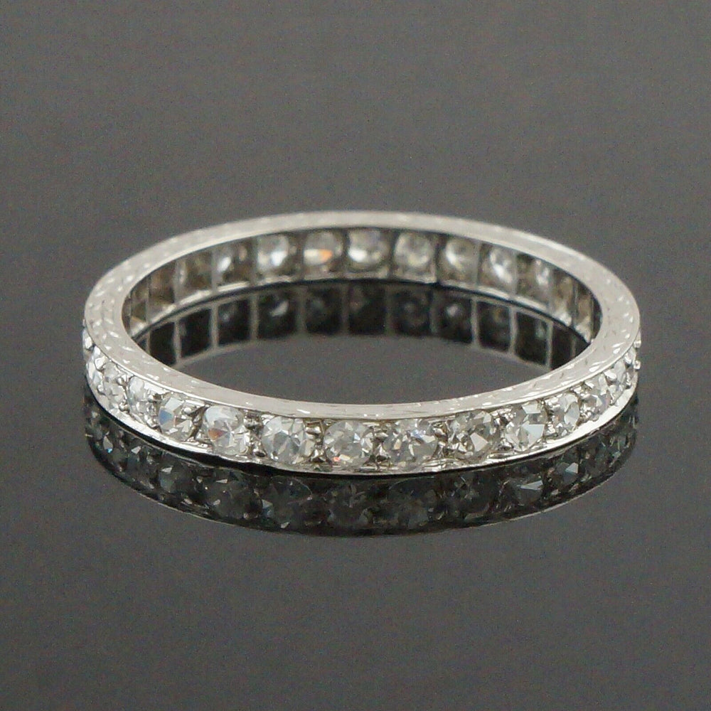 1920s Art Deco Engraved Platinum .64 CTW Diamond Eternity Band Anniversary Ring, Olde Towne Jewelers, Santa Rosa CA.