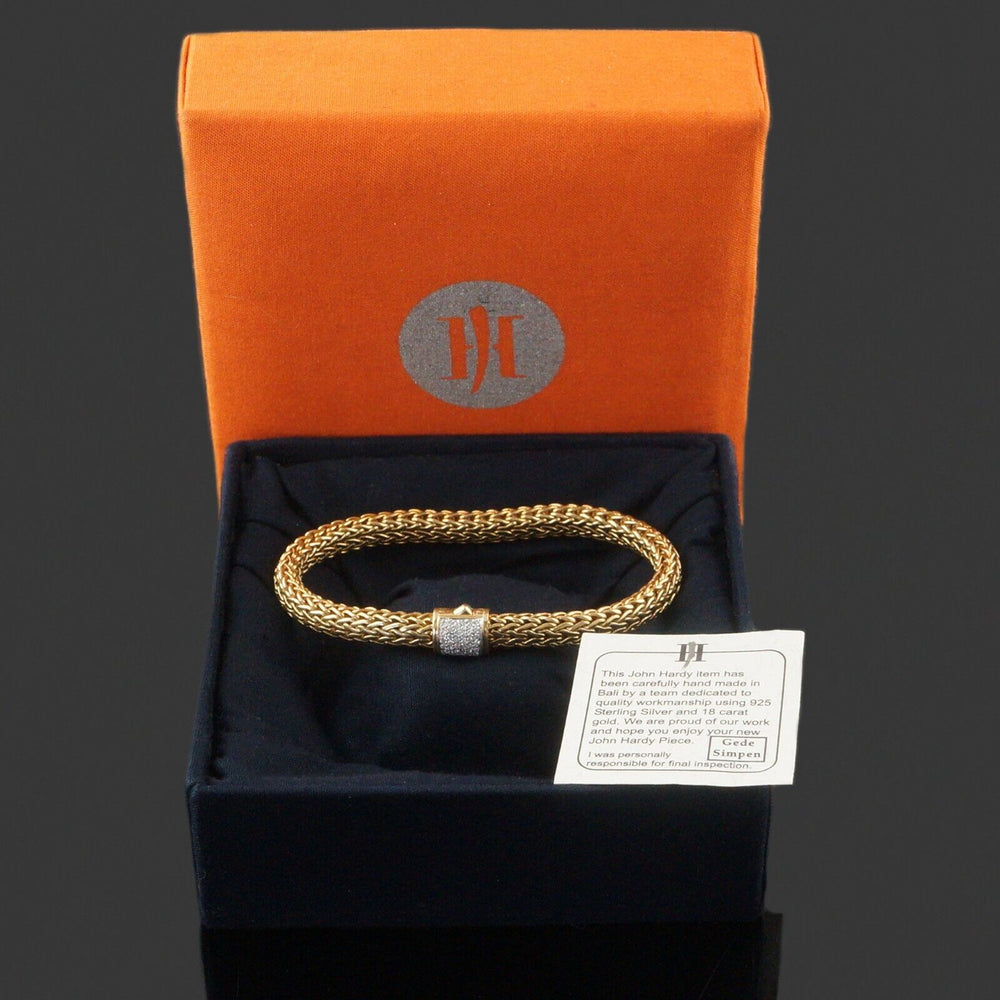 John Hardy Solid 18K Gold & Diamond Medium Size Icon Bracelet, W/Original Box