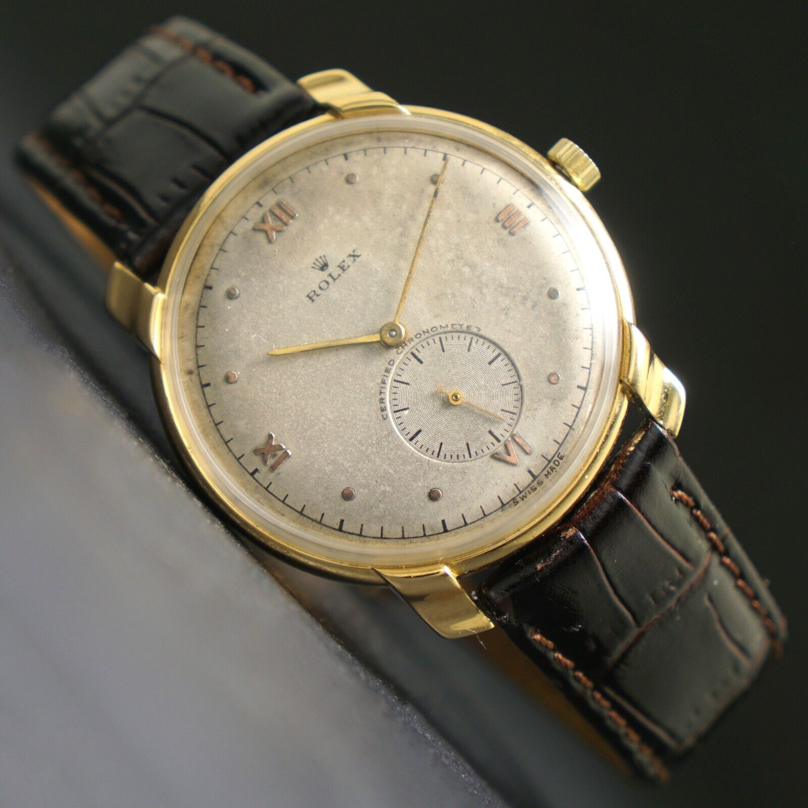 Stunning 1944 Rolex 4118 18K Yellow Gold Man's Dress Watch Orig Dial,   Olde Towne Jewelers