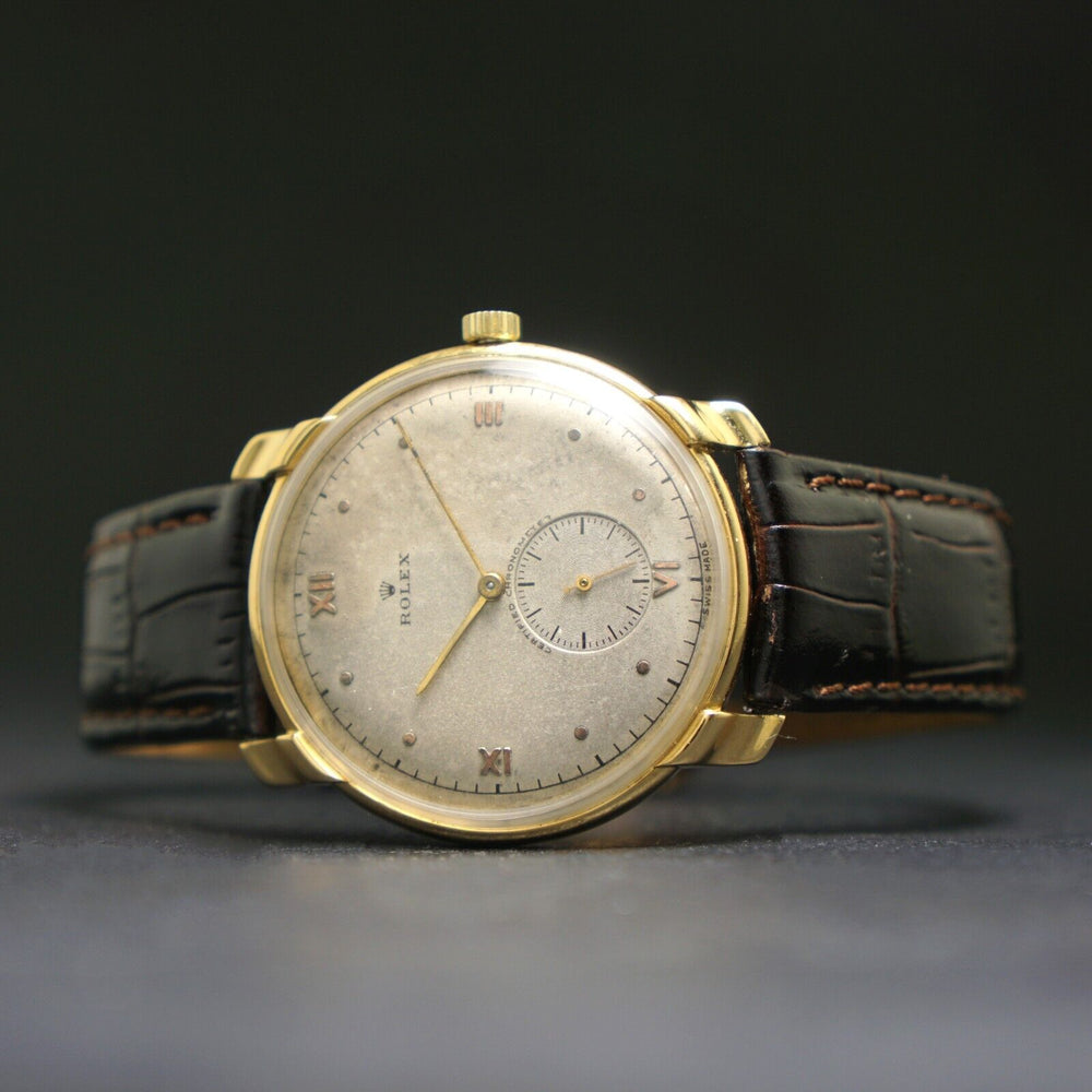 Stunning 1944 Rolex 4118 18K Yellow Gold Man's Dress Watch Orig Dial, Serviced, Olde Towne Jewelers, Santa Rosa CA.