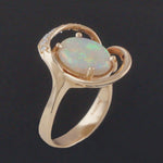 Modernist Solid 14K Yellow Gold Oval Opal & Diamond Estate Overlap Bypass Ring, Olde Towne Jewelers, Santa Rosa CA.