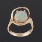 Modernist Solid 14K Yellow Gold Oval Opal & Diamond Estate Overlap Bypass Ring, Olde Towne Jewelers, Santa Rosa CA.