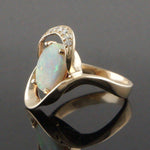 Modernist Solid 14K Yellow Gold Oval Opal & Diamond Estate Overlap Bypass Ring, Olde Towne Jewelers, Santa Rosa CA.