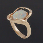 Modernist Solid 14K Yellow Gold Oval Opal & Diamond Estate Overlap Bypass Ring, Olde Towne Jewelers, Santa Rosa CA.