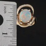 Modernist Solid 14K Yellow Gold Oval Opal & Diamond Estate Overlap Bypass Ring, Olde Towne Jewelers, Santa Rosa CA.