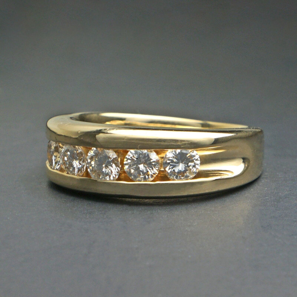 Heavy Solid 14K Gold & 1.00 CTW Channel Diamond Wedding Band, Anniversary Ring