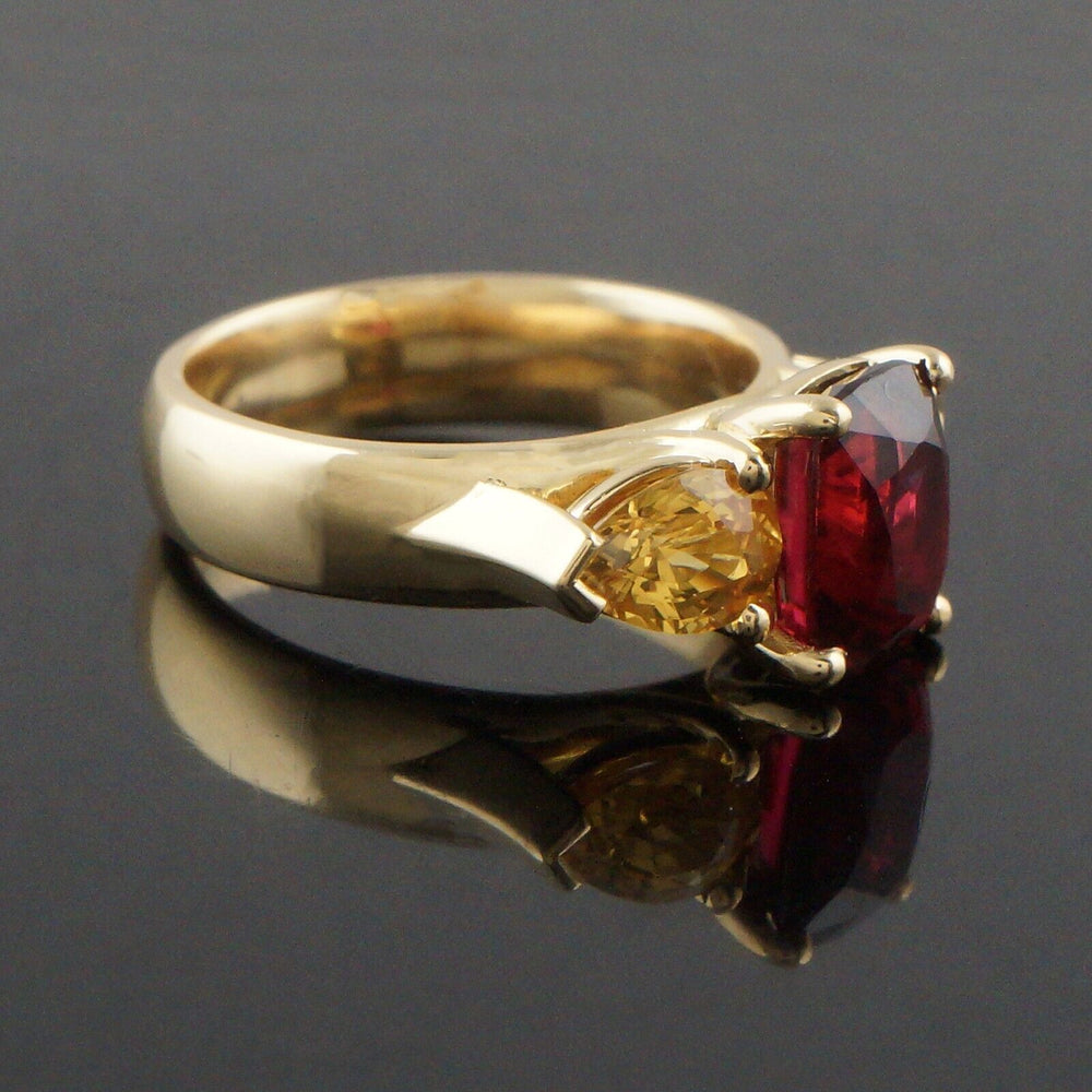 Solid 18K Yellow Gold, Oval Red Spinel & Pear Shape Yellow Sapphire Estate Ring, Olde Towne Jewelers, Santa Rosa CA.