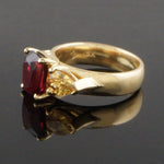 Solid 18K Yellow Gold, Oval Red Spinel & Pear Shape Yellow Sapphire Estate Ring, Olde Towne Jewelers, Santa Rosa CA.
