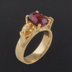 Solid 18K Yellow Gold, Oval Red Spinel & Pear Shape Yellow Sapphire Estate Ring, Olde Towne Jewelers, Santa Rosa CA.
