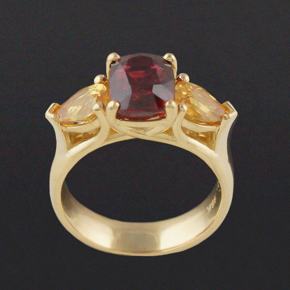 Solid 18K Yellow Gold, Oval Red Spinel & Pear Shape Yellow Sapphire Estate Ring, Olde Towne Jewelers, Santa Rosa CA.