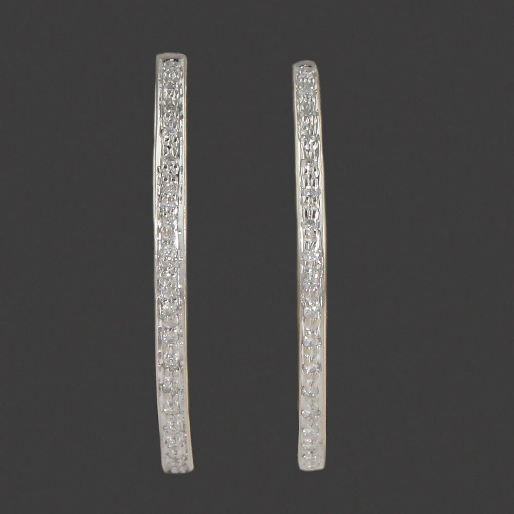 Solid 14K White Gold & Diamond Inside Out 1-3/8" Hinged Hoop Estate Earrings, Olde Towne Jewelers, Santa Rosa CA.