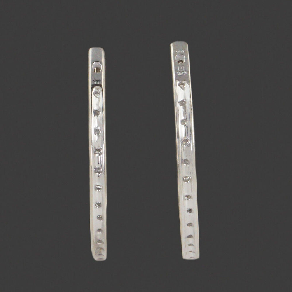 Solid 14K White Gold & Diamond Inside Out 1-3/8" Hinged Hoop Estate Earrings, Olde Towne Jewelers, Santa Rosa CA.