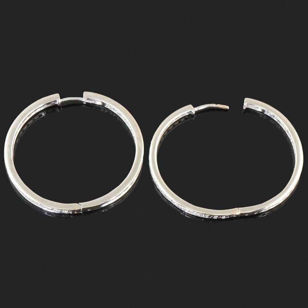 Solid 14K White Gold & Diamond Inside Out 1-3/8" Hinged Hoop Estate Earrings, Olde Towne Jewelers, Santa Rosa CA.