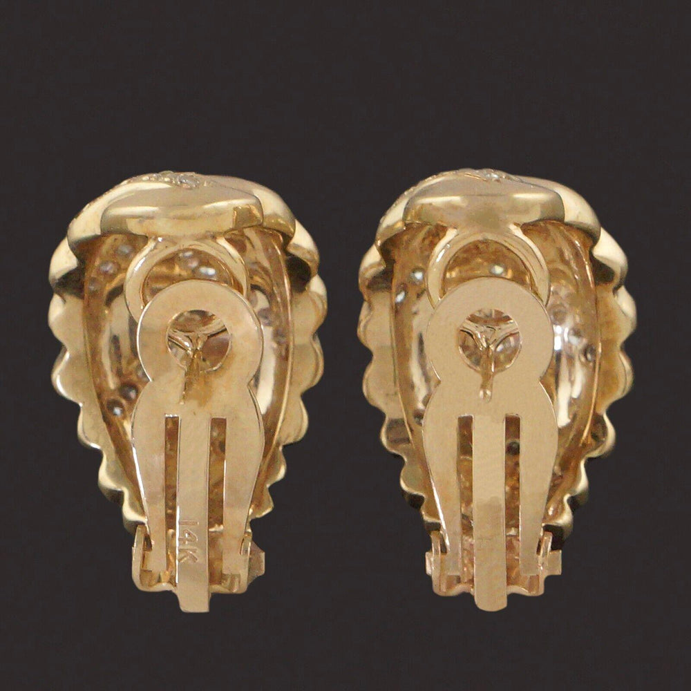 Retro Modern Solid 14K Yellow Gold & Diamond Weave Overlap Huggie Earrings, Olde Towne Jewelers, Santa Rosa CA.