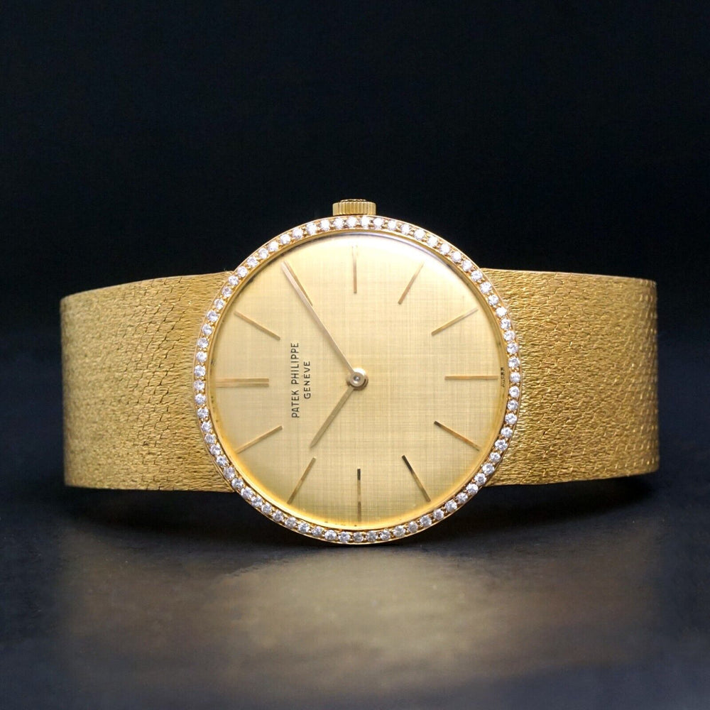 Patek Philippe 3426 Calatrava 18K Yellow Gold & Diamond Man's Bracelet Watch, Olde Towne Jewelers, Santa Rosa CA.