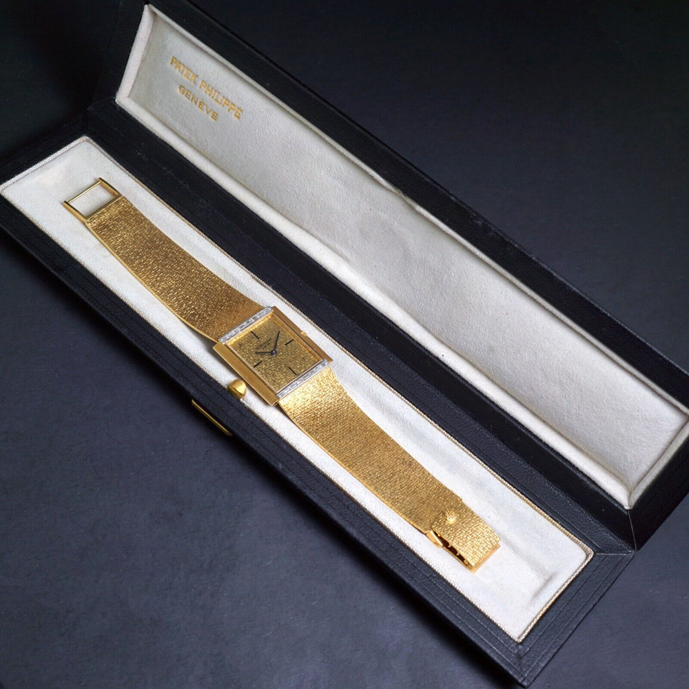 Unpolished Patek Philippe 3491 18K Gold & Diamond Man's Bracelet Watch w/Box, Old Towne Jewelers, Santa Rosa CA.