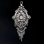 Art Deco 14K Gold & Silver Filigree, 8.00 CTW OMC Diamond Pin Brooch, Pendant