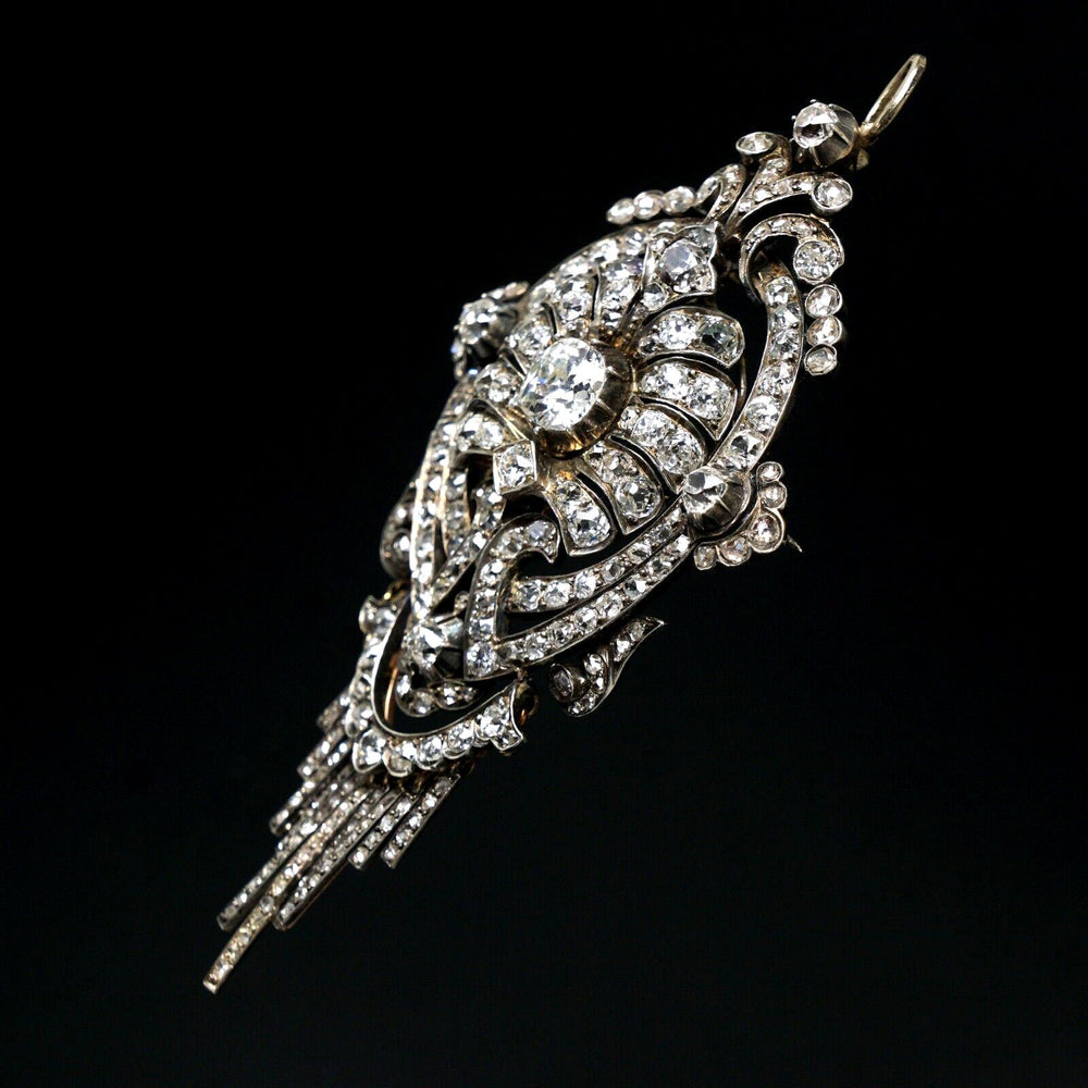 Art Deco 14K Gold & Silver Filigree, 8.00 CTW OMC Diamond Pin Brooch, Pendant, Olde Towne Jewelers, Santa Rosa CA.