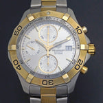 Stunning Tag Heuer Aquaracer Automatic Two Tone Man's Chronograph Watch Serviced, Olde Towne Jewelers, Santa Rosa CA.