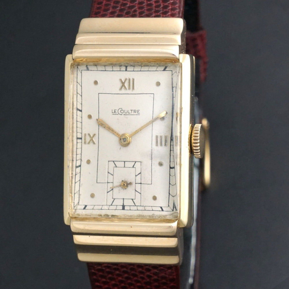 Stunning 1940s LeCoultre Solid 14K Yellow Gold Man's Hooded Lug Watch, Olde Towne Jewelers, Santa Rosa CA.