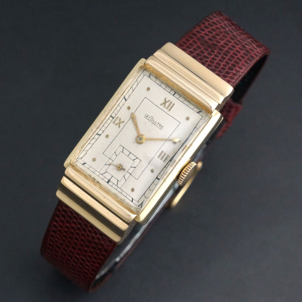 Stunning 1940s LeCoultre Solid 14K Yellow Gold Man's Hooded Lug Watch, Olde Towne Jewelers, Santa Rosa CA.