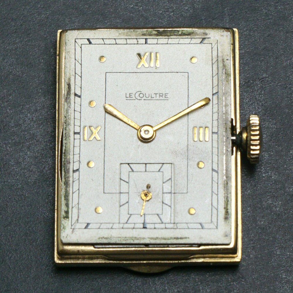 Stunning 1940s LeCoultre Solid 14K Yellow Gold Man's Hooded Lug Watch, Olde Towne Jewelers, Santa Rosa CA.