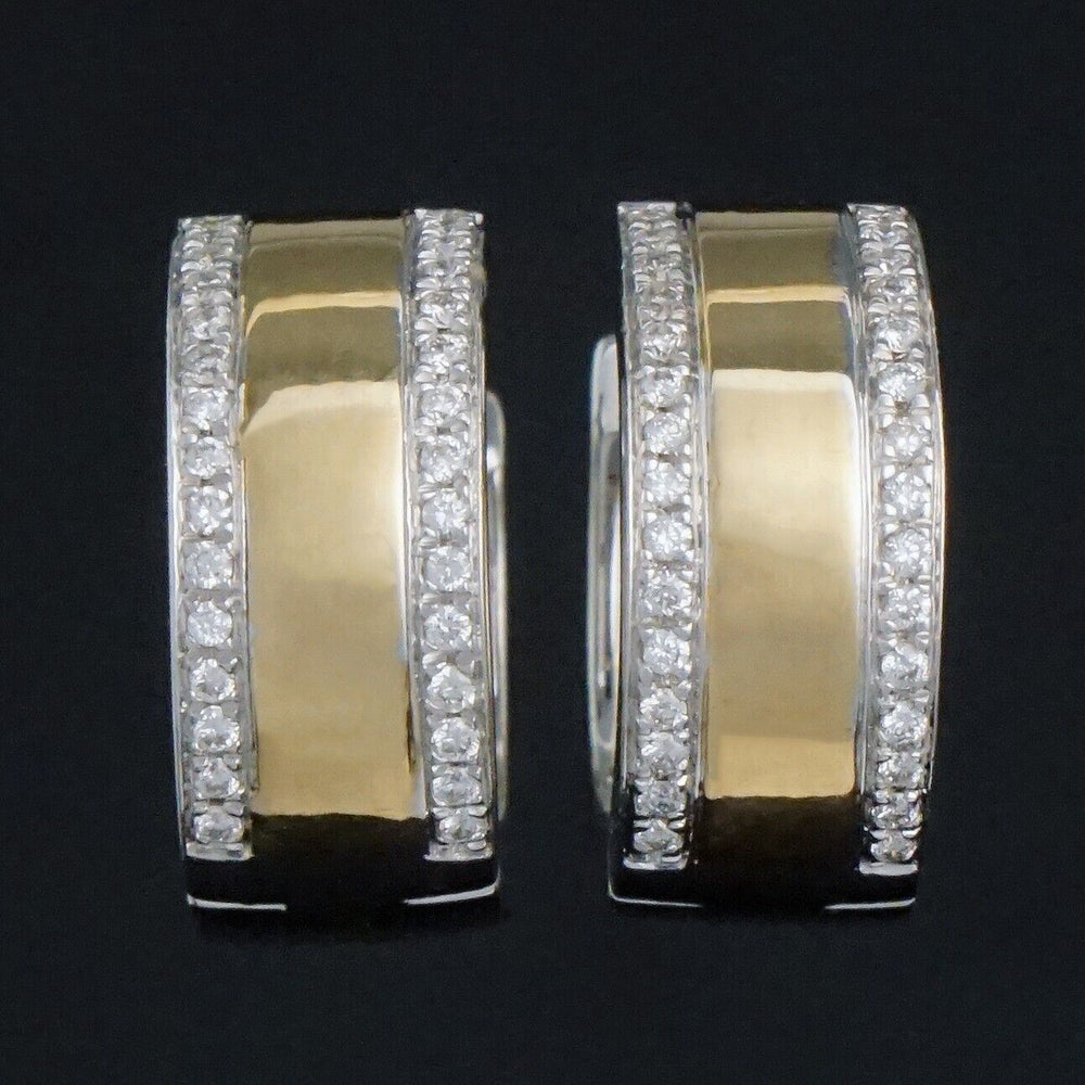 Two Tone Solid 14K Gold & .60 CTW Channel Diamond Hinged Hoop Estate Earrings, Olde Towne Jewelers, Santa Rosa CA.