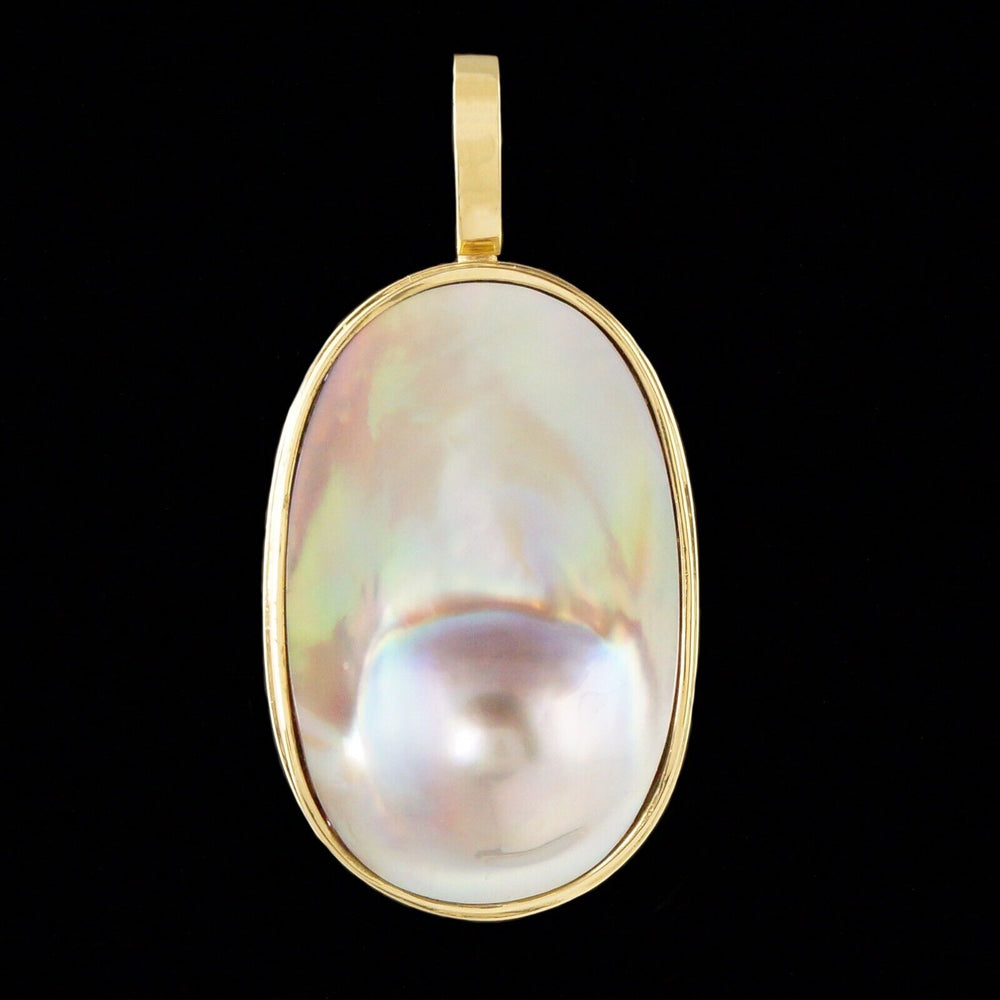 Large Solid 18K Yellow Gold, Mabe Pearl Enhancer State Pendant, Olde Towne Jewelers, Santa Rosa CA.