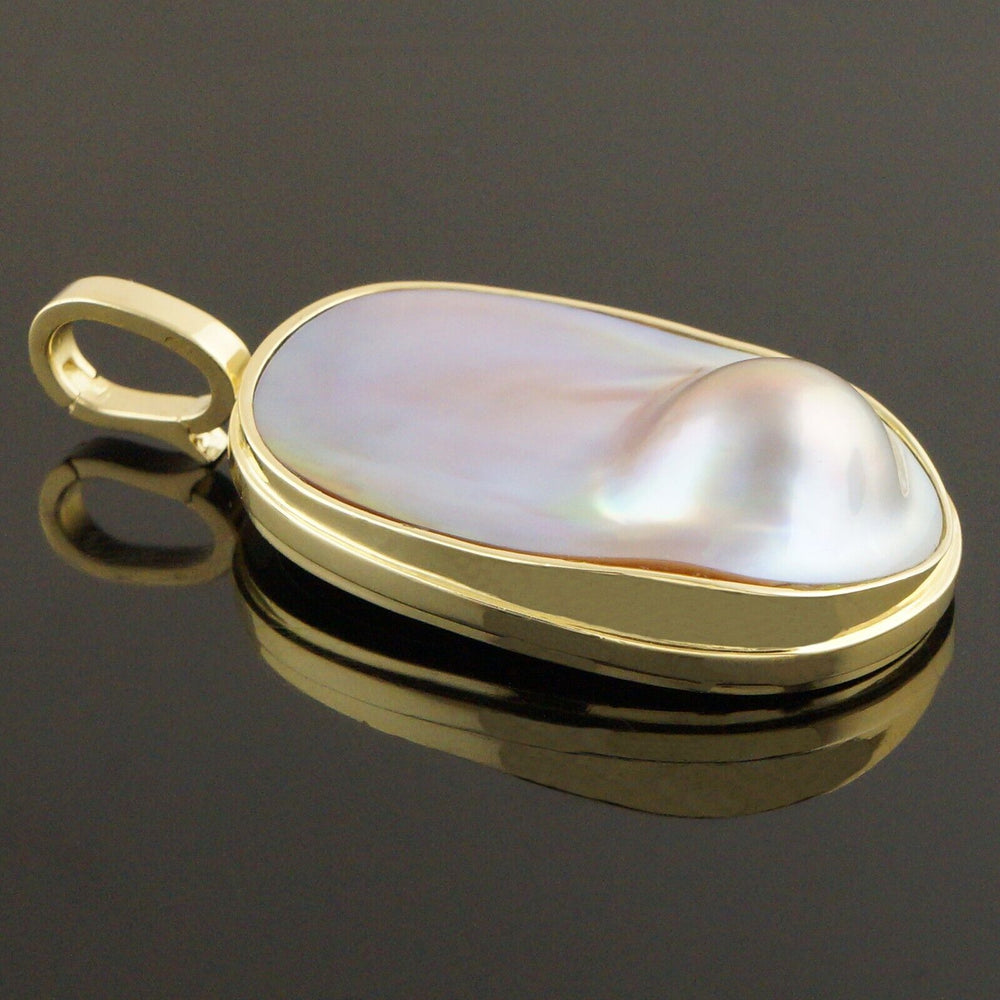 Large Solid 18K Yellow Gold, Mabe Pearl Enhancer State Pendant, Olde Towne Jewelers, Santa Rosa CA.