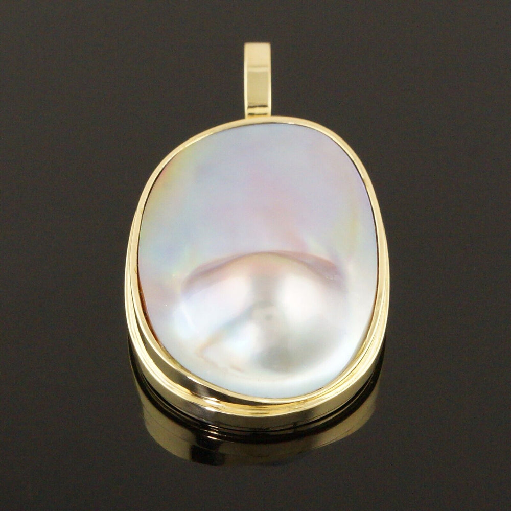 Large Solid 18K Yellow Gold, Mabe Pearl Enhancer State Pendant, Olde Towne Jewelers, Santa Rosa CA.